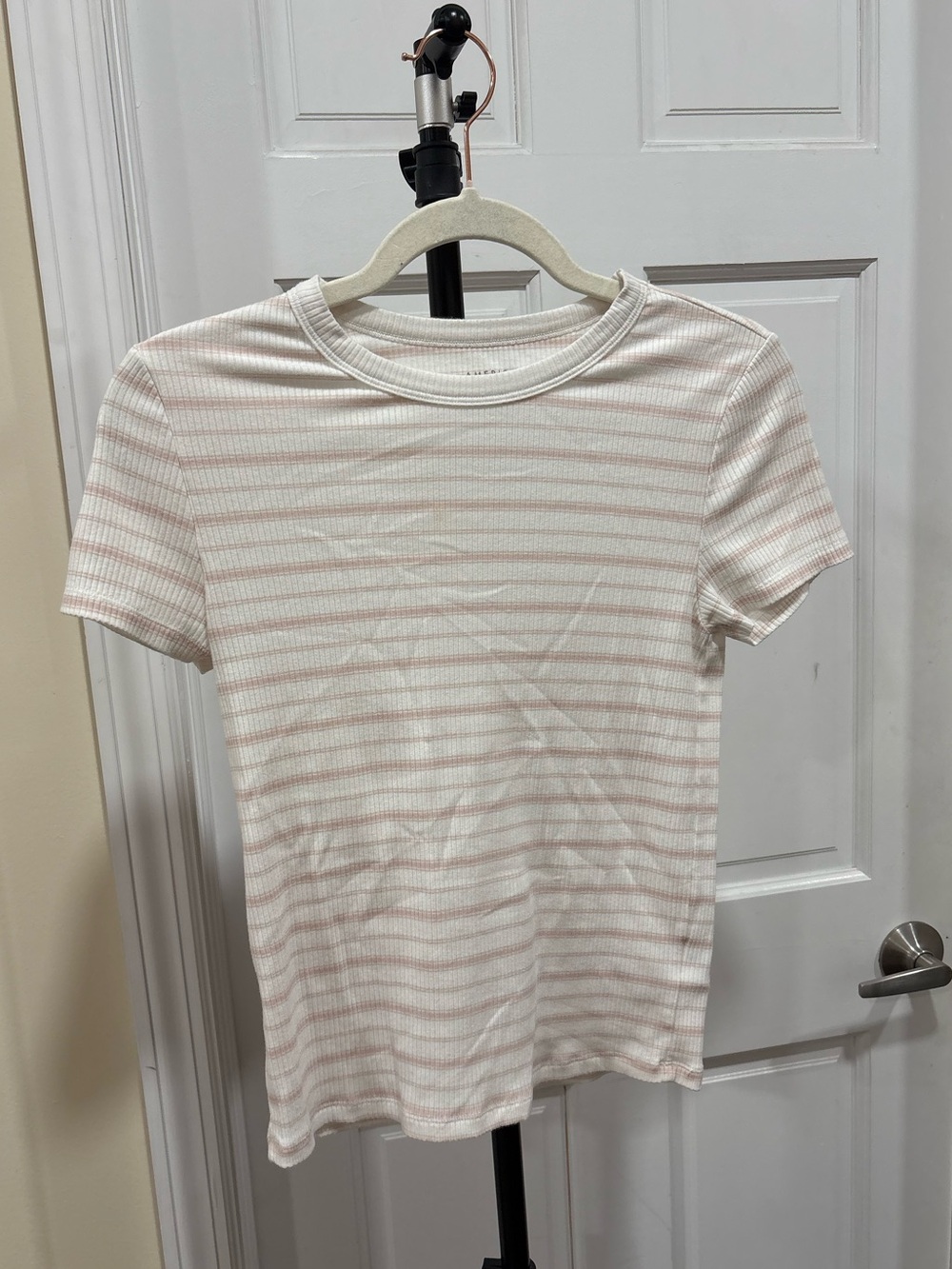 American Eagle Pink & White Striped Tee